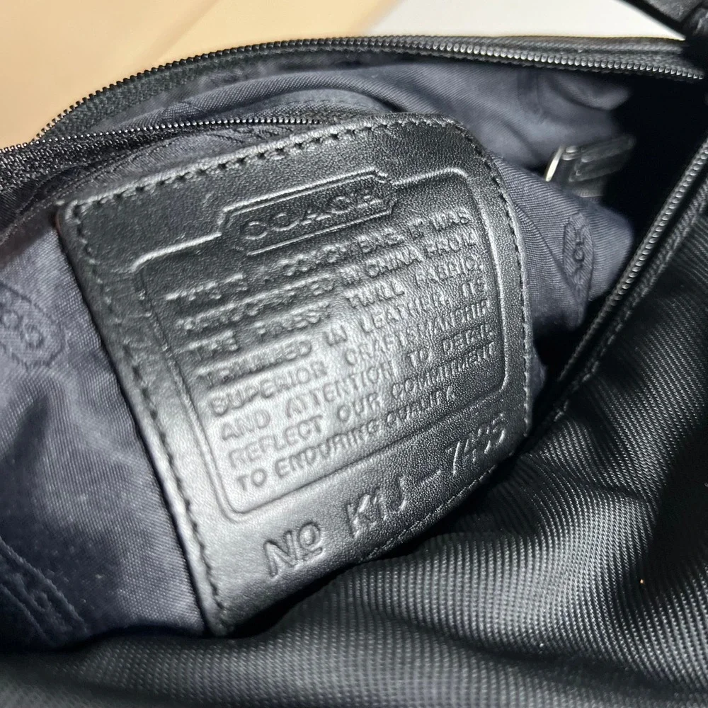 Coach Hamptons Messenger Bag Black Twill Leather Crossbody 7425